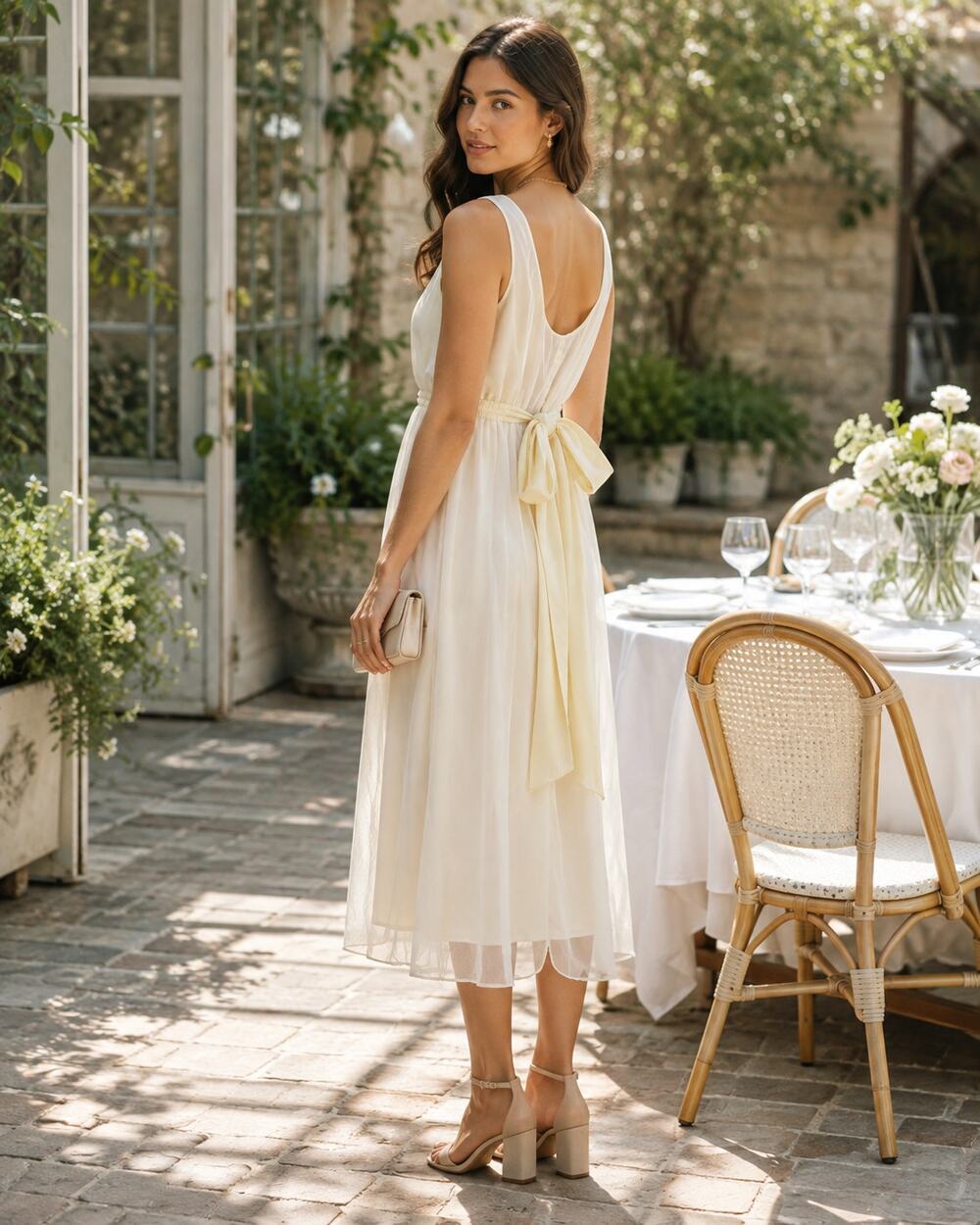 Calvin Klein Butter Yellow Mesh Overlay Dress Small Bow Back Garden Party